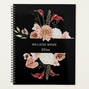 Blush Pink Burgundy Boho Flowers Black Planner