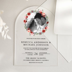 Blush Pink Burgundy Floral Arch Photo Wedding Acrylic Invitations