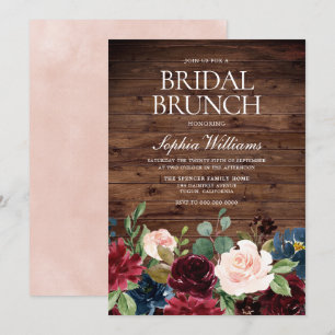 Blush Pink & Burgundy Floral Bridal Shower Brunch Invitation