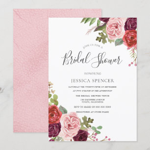 Blush Pink Burgundy Floral Bridal Shower Invite