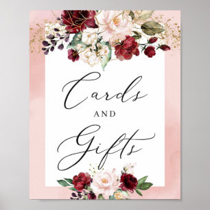 Blush pink burgundy floral cards and gifts sign