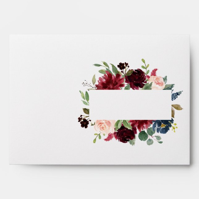 Blush Pink Burgundy Floral Elegant Script Wedding Envelope (Front)