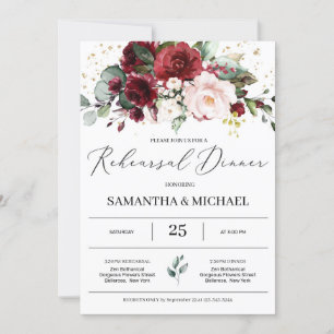 Blush pink burgundy floral eucalyptus rehearsal invitation
