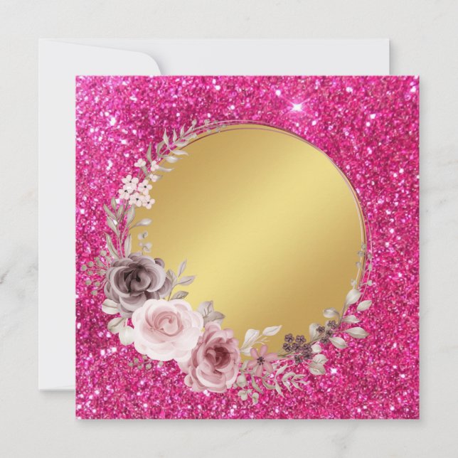 Blush Pink & Burgundy Floral Gold Greenery Wedding Holiday Card (Front)