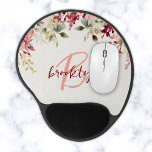 Blush Pink Burgundy Floral Script Monogram  Gel Mouse Mat<br><div class="desc">This elegant personalised mouse pad features a monogram and first name in modern pink and burgundy script. A watercolor arrangement of blush pink and burgundy flowers and greenery adorns the top border.</div>