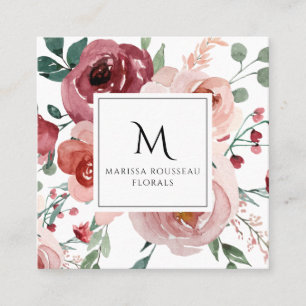 Blush Pink Burgundy Floral Square Business Card