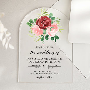 Blush Pink Burgundy Floral Wedding Acrylic Invitations