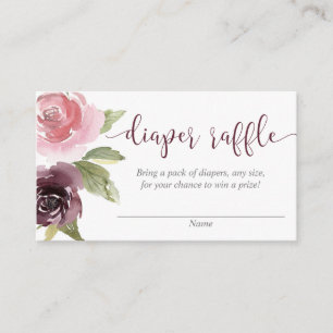 Blush pink burgundy flowers diaper raffle cards