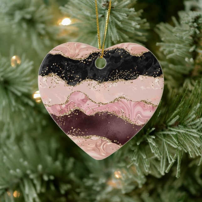 Blush Pink Burgundy Gold Black Glitter Ceramic Tree Decoration (Tree)