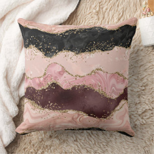 Blush Pink Burgundy Gold Black Glitter Cushion