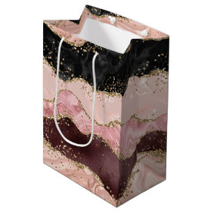 Blush Pink Burgundy Gold Black Glitter Medium Gift Bag
