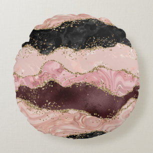 Blush Pink Burgundy Gold Black Glitter Round Cushion