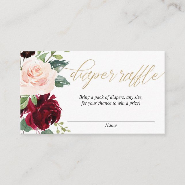 Blush pink burgundy gold diaper raffle cards (Front)