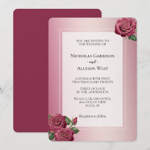Blush Pink Burgundy Gold Roses Wedding Invitation