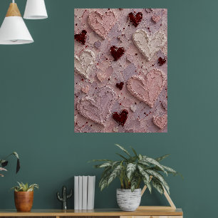 Blush Pink & Burgundy Heart Textured Wall Art