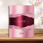 Blush pink burgundy metal agate marble name 2023 planner<br><div class="desc">Blush pink and burgundy,   metal and agate,  marble stone print as background.  Personalize and add your name. The name is written with a modern hand lettered style script.</div>