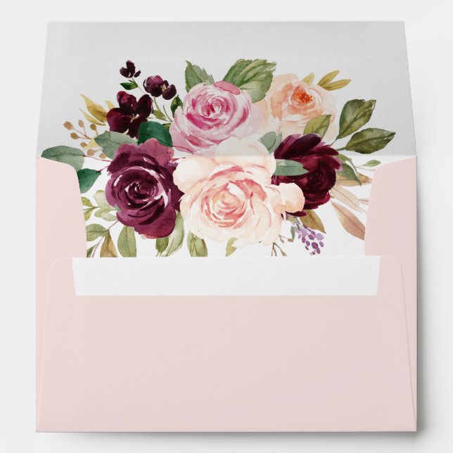 Blush Pink Burgundy Peach Gold Floral Boho Wedding Envelope (Back (Bottom))
