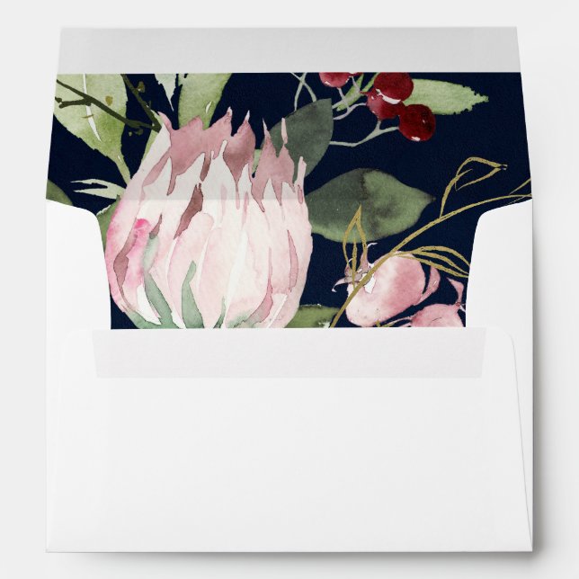 BLUSH PINK BURGUNDY PEONY  PROTEA FLORAL ADDRESS ENVELOPE (Back (Bottom))