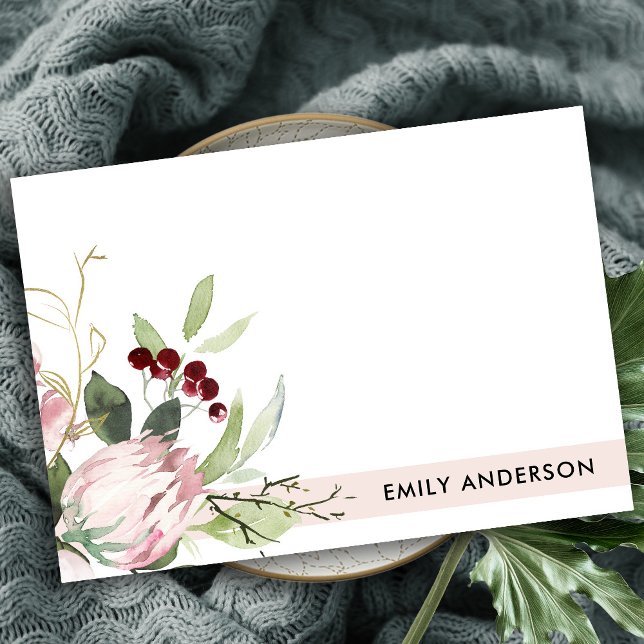 BLUSH PINK BURGUNDY PROTEA FLORAL WATERCOLOR CARD (Creator Uploaded)