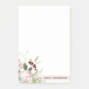 BLUSH PINK BURGUNDY PROTEA FLORAL WATERCOLOR POST-IT NOTES