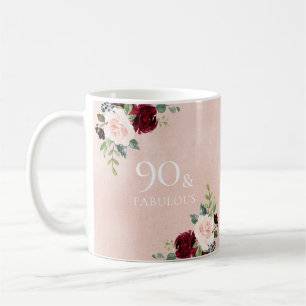 Blush Pink Burgundy Red 90th Birthday Party Gift Coffee Mug