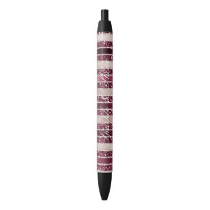 Blush Pink Burgundy Red Rose Glitter Stripes       Black Ink Pen
