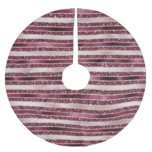 Blush Pink Burgundy Red Rose Glitter Stripes Brushed Polyester Tree Skirt