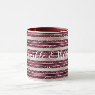 Blush Pink Burgundy Red Rose Glitter Stripes   Mug