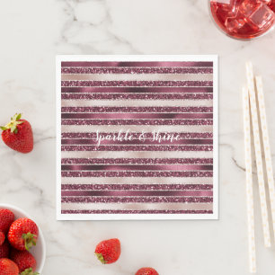 Blush Pink Burgundy Red Rose Glitter Stripes Napkin