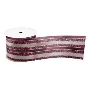 Blush Pink Burgundy Red Rose Glitter Stripes    Satin Ribbon