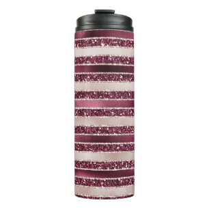 Blush Pink Burgundy Red Rose Glitter Stripes       Thermal Tumbler