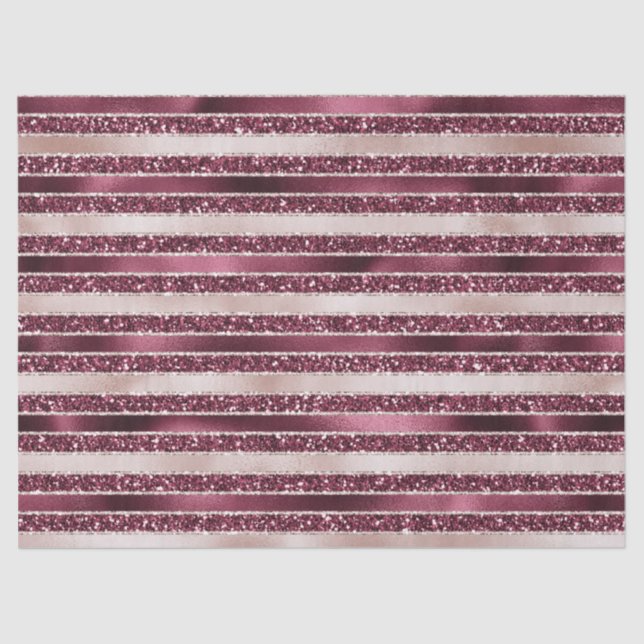 Blush Pink Burgundy Red Rose Glitter Stripes     Tissue Paper (Front)