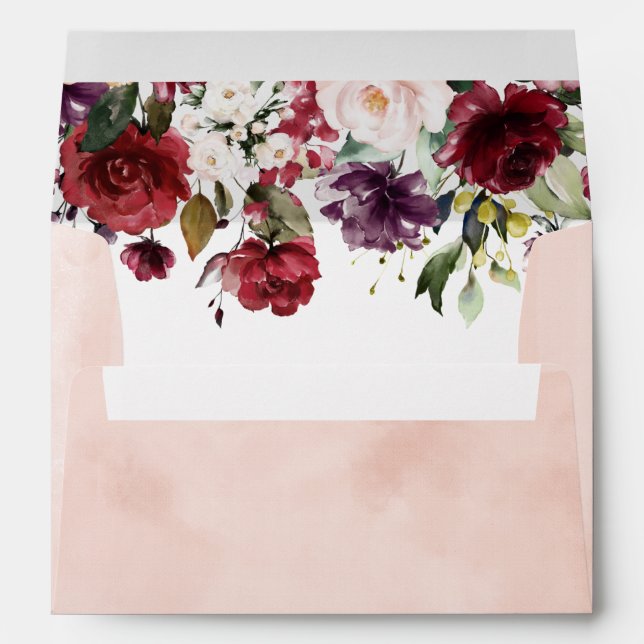Blush Pink & Burgundy Rose  Elegant Envelope (Back (Bottom))