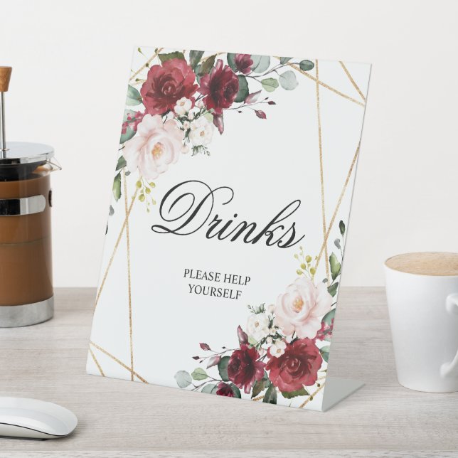 Blush Pink & Burgundy Rose Shower Drinks Sign (In SItu)