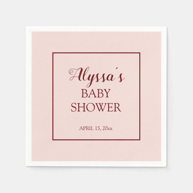 Blush Pink Burgundy Traditional Baby Shower Napkin (Front)
