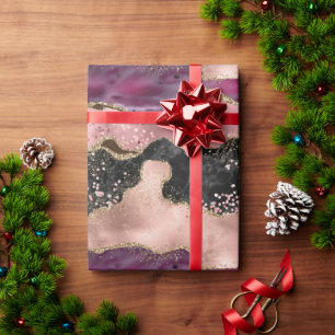 Blush Pink Burgundy Wine Gold Black Glitter Wrapping Paper