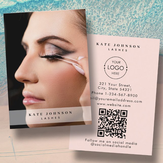 Blush Pink Business Logo Beauty Salon Lashes Photo Business Card (Blush Pink Business Logo Beauty Salon Lashes Photo Business Card)