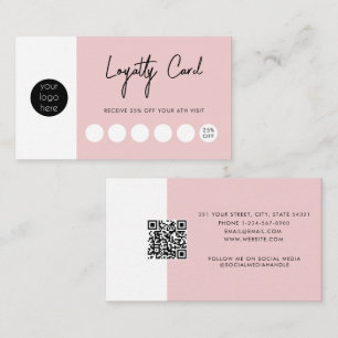 Blush Pink Business Logo QR Code Loyalty  Business Card