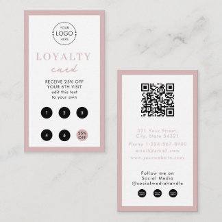 Blush Pink Business Logo QR Code Loyalty  Card