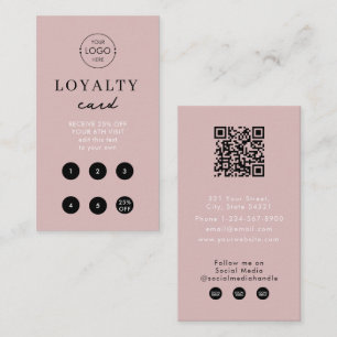 Blush Pink Business Logo QR Code Loyalty Simple Business Card