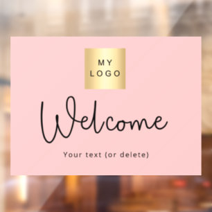 Blush pink business logo welcome window cling