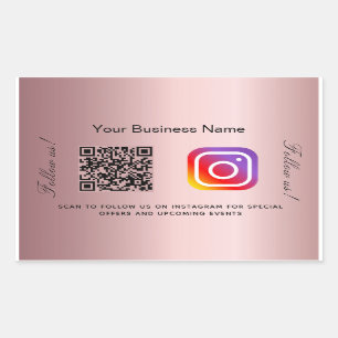 Blush pink business name qr code instagram rectangular sticker