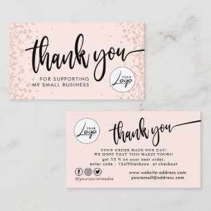 Blush Pink Business Order Thank You Business Card