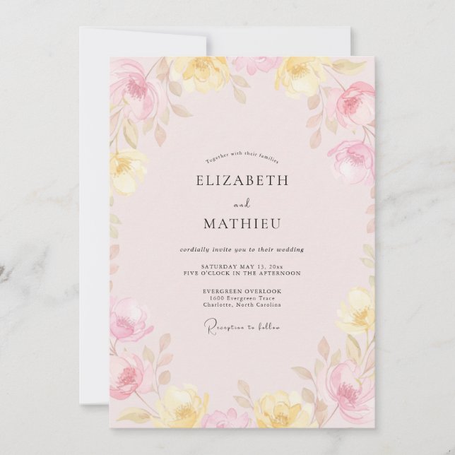 Blush Pink Butter Petal Wedding Invitation (Front)