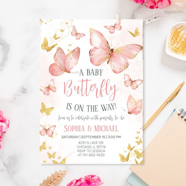Blush Pink Butterflies Baby Shower Invitation (Creator Uploaded)