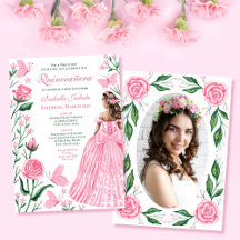 Blush Pink Butterflies Princess Photo Quinceanera