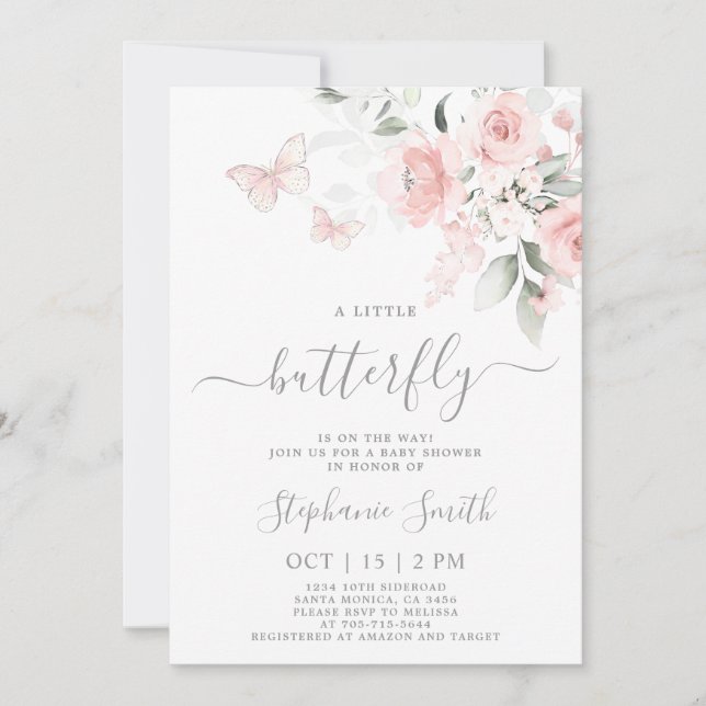 Blush Pink Butterfly Baby Shower Girl Invitation (Front)