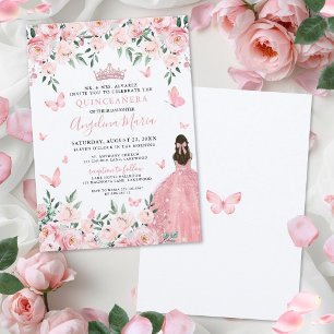Blush Pink Butterfly Floral Quinceanera Invitation
