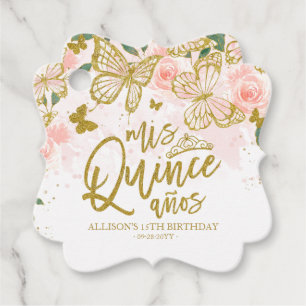 Blush Pink Butterfly Floral Quinceanera Party Favo Favour Tags