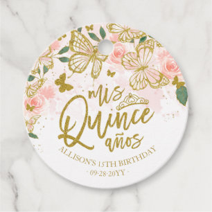 Blush Pink Butterfly Floral Quinceanera Party Favour Tags